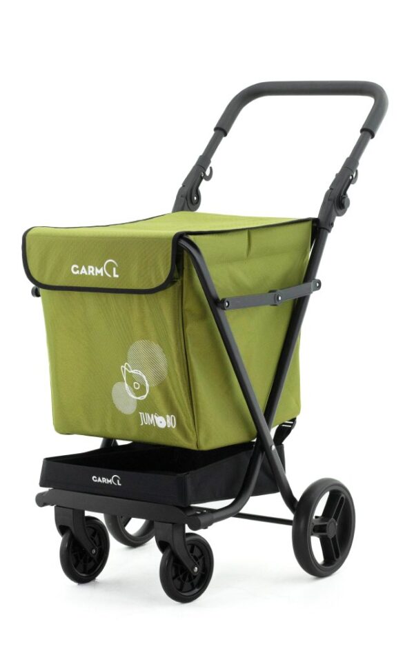 CARRO DE COMPRA GARMOL DE 4 RUEDAS, COLOR VERDE. MODELO JUMBO TRAVEL.