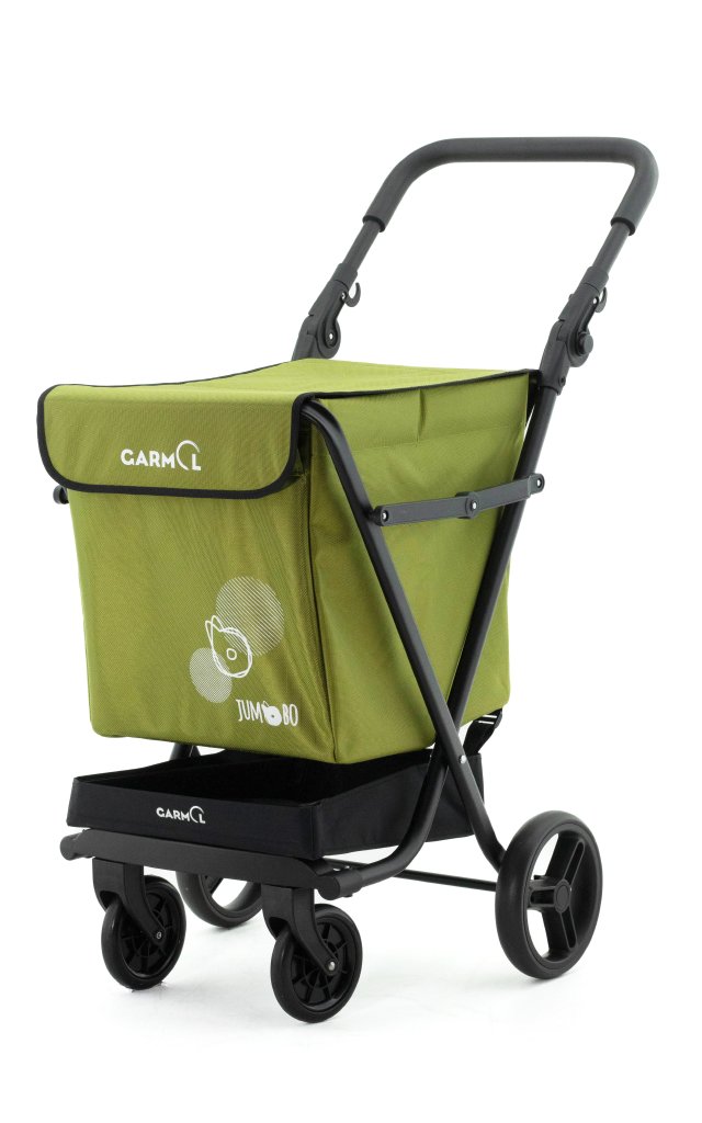 CARRO DE COMPRA GARMOL DE 4 RUEDAS, COLOR VERDE. MODELO JUMBO TRAVEL.