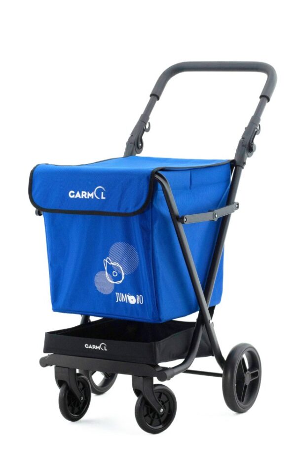 Carro de compra GARMOL de 4 ruedas, color azul. Modelo JUMBO TRAVEL.