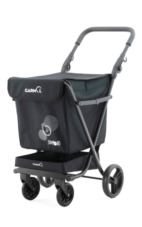 Carro de compra GARMOL de 4 ruedas, color negro. Modelo JUMBO TRAVEL.