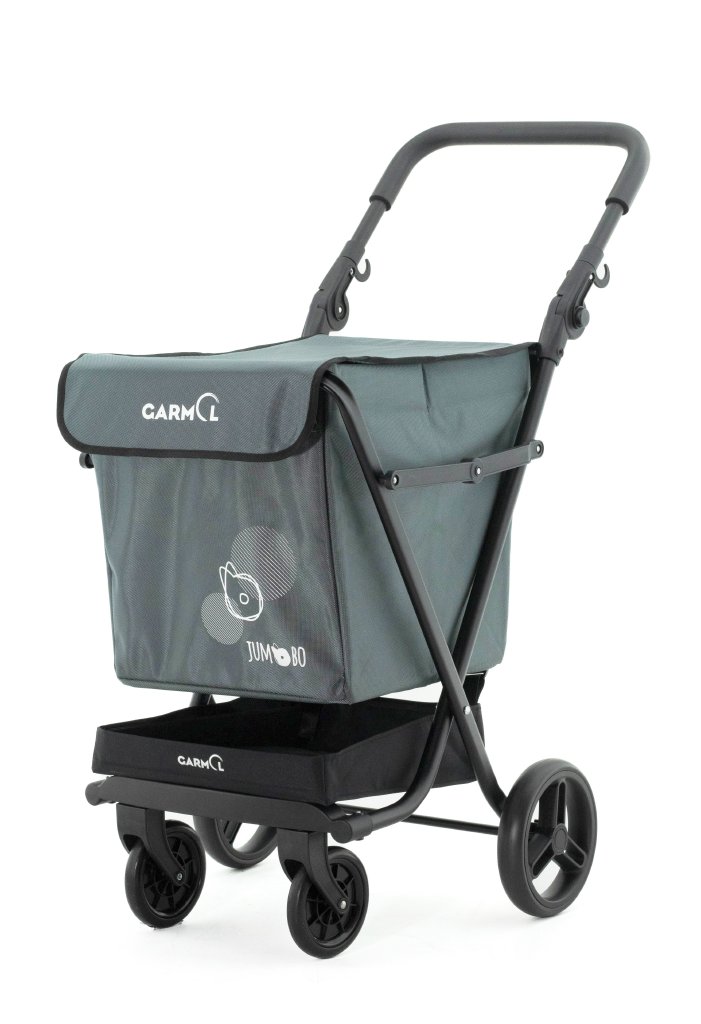 Carro de compra GARMOL de 4 ruedas, color gris. Modelo JUMBO TRAVEL.
